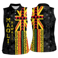 Hawaii Maoli Spirit Women Sleeveless Polo Shirt Kakau Pattern With Flower Lei - Polynesian Pride