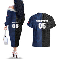 France And New Zealand Rugby Custom Couples Matching Off The Shoulder Long Sleeve Dress and Hawaiian Shirt Les Bleus Rooster With Maori Tiki LT05 - Polynesian Pride