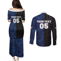 France And New Zealand Rugby Custom Couples Matching Puletasi and Long Sleeve Button Shirt Les Bleus Rooster With Maori Tiki LT05 - Polynesian Pride