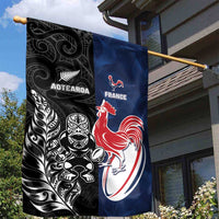 France And New Zealand Rugby Garden Flag Les Bleus Rooster With Maori Tiki LT05 - Polynesian Pride