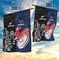 France And New Zealand Rugby Garden Flag Les Bleus Rooster With Maori Tiki LT05 - Polynesian Pride