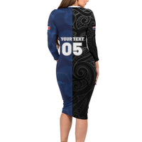 France And New Zealand Rugby Custom Long Sleeve Bodycon Dress Les Bleus Rooster With Maori Tiki LT05 - Polynesian Pride