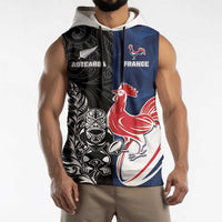 France And New Zealand Rugby Custom Sleeveless Hoodie Les Bleus Rooster With Maori Tiki LT05 - Polynesian Pride