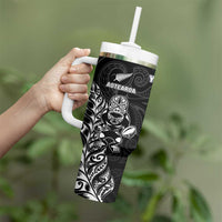 France And New Zealand Rugby Custom Tumbler With Handle Les Bleus Rooster With Maori Tiki - Polynesian Pride