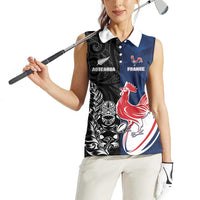France And New Zealand Rugby Custom Women Sleeveless Polo Shirt Les Bleus Rooster With Maori Tiki LT05 - Polynesian Pride