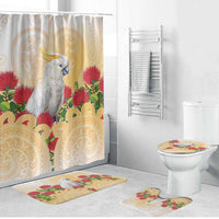 New Zealand Aotearoa Cockatoo Bathroom Set Maori Pattern With Pohutukawa Flowers