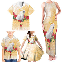 New Zealand Aotearoa Cockatoo Family Matching Tank Maxi Dress and Hawaiian Shirt Maori Pattern With Pohutukawa Flowers LT05 - Polynesian Pride