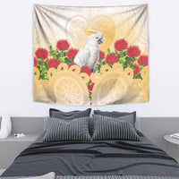 New Zealand Aotearoa Cockatoo Tapestry Maori Pattern With Pohutukawa Flowers