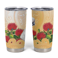 New Zealand Aotearoa Cockatoo Tumbler Cup Maori Pattern With Pohutukawa Flowers