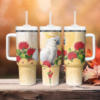 New Zealand Aotearoa Cockatoo Tumbler With Handle Maori Pattern With Pohutukawa Flowers