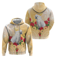 New Zealand Aotearoa Cockatoo Zip Hoodie Maori Pattern With Pohutukawa Flowers