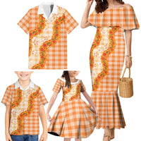 Orange Hawaii Palaka Family Matching Mermaid Dress and Hawaiian Shirt Hawaiian Ilima Lei LT05 - Polynesian Pride