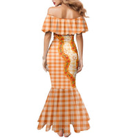 Orange Hawaii Palaka Family Matching Mermaid Dress and Hawaiian Shirt Hawaiian Ilima Lei LT05 - Polynesian Pride