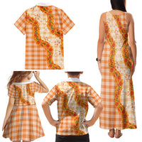 Orange Hawaii Palaka Family Matching Tank Maxi Dress and Hawaiian Shirt Hawaiian Ilima Lei LT05 - Polynesian Pride