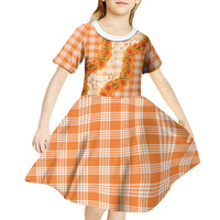 Orange Hawaii Palaka Kid Short Sleeve Dress Hawaiian Ilima Lei
