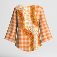Orange Hawaii Palaka Kimono Sleeve Blouse Hawaiian Ilima Lei
