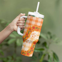 Orange Hawaii Palaka Tumbler With Handle Hawaiian Ilima Lei
