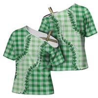 Green Hawaii Palaka Cross Shoulder Shirt Hawaiian Pikake Lei