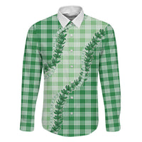 Green Hawaii Palaka Family Matching Off Shoulder Maxi Dress and Hawaiian Shirt Hawaiian Pikake Lei LT05 Dad's Shirt - Long Sleeve Green - Polynesian Pride