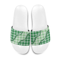 Green Hawaii Palaka Slide Sandals Hawaiian Pikake Lei