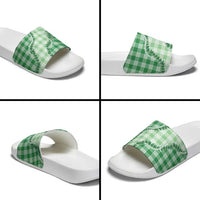 Green Hawaii Palaka Slide Sandals Hawaiian Pikake Lei