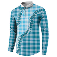 Blue Hawaii Palaka Button Sweatshirt Hawaiian Pikake Lei