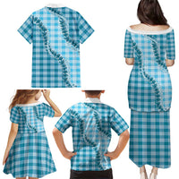 Blue Hawaii Palaka Family Matching Puletasi and Hawaiian Shirt Hawaiian Pikake Lei LT05 - Polynesian Pride