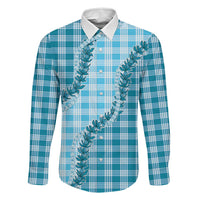 Blue Hawaii Palaka Family Matching Puletasi and Hawaiian Shirt Hawaiian Pikake Lei LT05 Dad's Shirt - Long Sleeve Blue - Polynesian Pride