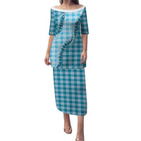 Blue Hawaii Palaka Family Matching Puletasi and Hawaiian Shirt Hawaiian Pikake Lei LT05 Mom's Dress Blue - Polynesian Pride