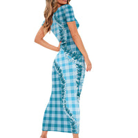 Blue Hawaii Palaka Family Matching Short Sleeve Bodycon Dress and Hawaiian Shirt Hawaiian Pikake Lei LT05 - Polynesian Pride