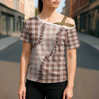 Beige Hawaii Palaka Cross Shoulder Shirt Hawaiian Pikake Lei