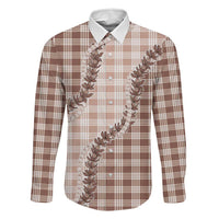 Beige Hawaii Palaka Family Matching Off The Shoulder Long Sleeve Dress and Hawaiian Shirt Hawaiian Pikake Lei LT05 Dad's Shirt - Long Sleeve Beige - Polynesian Pride