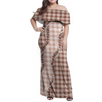 Beige Hawaii Palaka Family Matching Off Shoulder Maxi Dress and Hawaiian Shirt Hawaiian Pikake Lei LT05 Mom's Dress Beige - Polynesian Pride