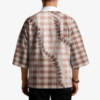 Beige Hawaii Palaka Kimono Hawaiian Pikake Lei