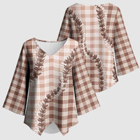 Beige Hawaii Palaka Kimono Sleeve Blouse Hawaiian Pikake Lei