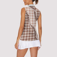 Beige Hawaii Palaka Women Sleeveless Polo Shirt Hawaiian Pikake Lei