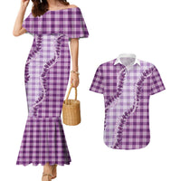 Violet Hawaii Palaka Couples Matching Mermaid Dress and Hawaiian Shirt Hawaiian Pikake Lei