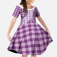 Violet Hawaii Palaka Family Matching Long Sleeve Bodycon Dress and Hawaiian Shirt Hawaiian Pikake Lei LT05 Daughter's Dress Violet - Polynesian Pride