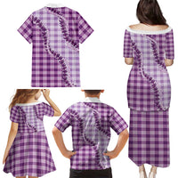 Violet Hawaii Palaka Family Matching Puletasi and Hawaiian Shirt Hawaiian Pikake Lei
