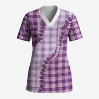 Violet Hawaii Palaka Scrub Top Hawaiian Pikake Lei