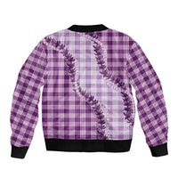 Violet Hawaii Palaka Sleeve Zip Bomber Jacket Hawaiian Pikake Lei
