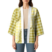 Yellow Hawaii Palaka Kimono Hawaiian Pikake Lei