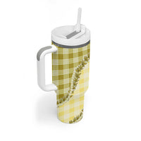 Yellow Hawaii Palaka Tumbler With Handle Hawaiian Pikake Lei