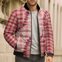 Red Hawaii Palaka Bomber Puffer Jacket Hawaiian Pikake Lei