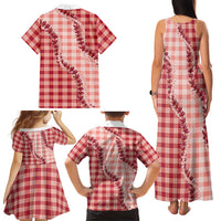 Red Hawaii Palaka Family Matching Tank Maxi Dress and Hawaiian Shirt Hawaiian Pikake Lei LT05 - Polynesian Pride
