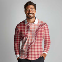 Red Hawaii Palaka Long Sleeve Polo Shirt Hawaiian Pikake Lei