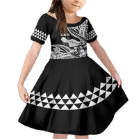 Hawaii Maui Upena Kiloi Family Matching Mermaid Dress and Hawaiian Shirt Kakau Tribal Pattern Black Version LT05 Daughter's Dress Black - Polynesian Pride