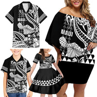 Hawaii Maui Upena Kiloi Family Matching Off Shoulder Short Dress and Hawaiian Shirt Kakau Tribal Pattern Black Version LT05 - Polynesian Pride