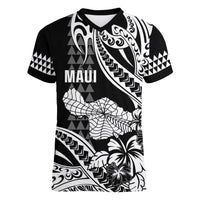 Hawaii Maui Upena Kiloi Women V-Neck T-Shirt Kakau Tribal Pattern Black Version