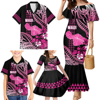 Hawaii Maui Upena Kiloi Family Matching Mermaid Dress and Hawaiian Shirt Kakau Tribal Pattern Pink Version LT05 - Polynesian Pride